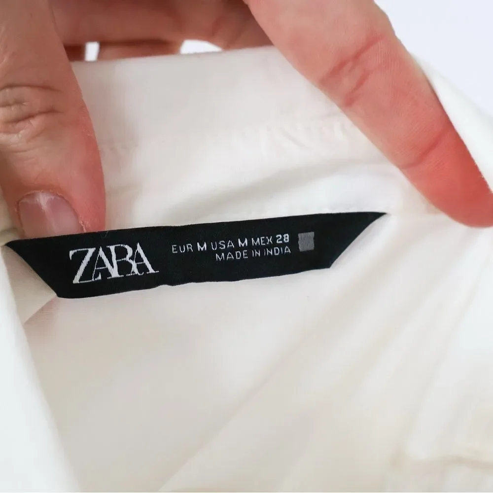 Zara Women's White Cotton Poplin Embroidered Shirt Dress - Medium - Picture 7 of 10